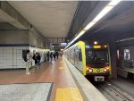 An Azuza bound LACMTA Light Rail A Line train is about to stop at 7th St/Metro Center Station